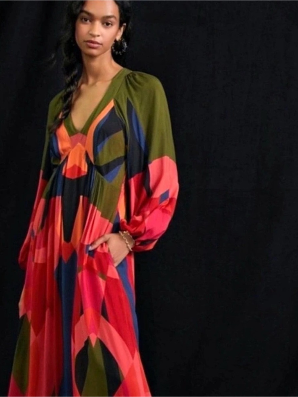 Farm Rio Geometric Maxi Dress in Pink & Green Size Small Like New
